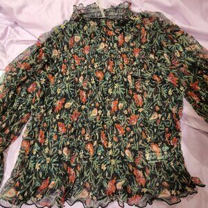 Free People Black Floral Lace Top XL